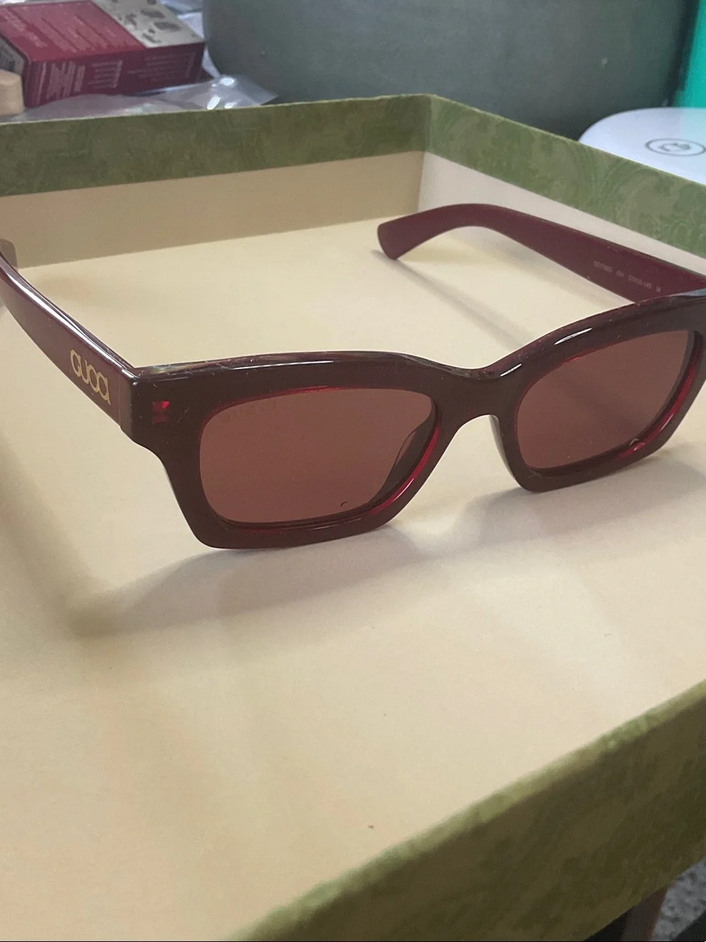 Gucci Burgundy Rectangular Women's Sunglasses